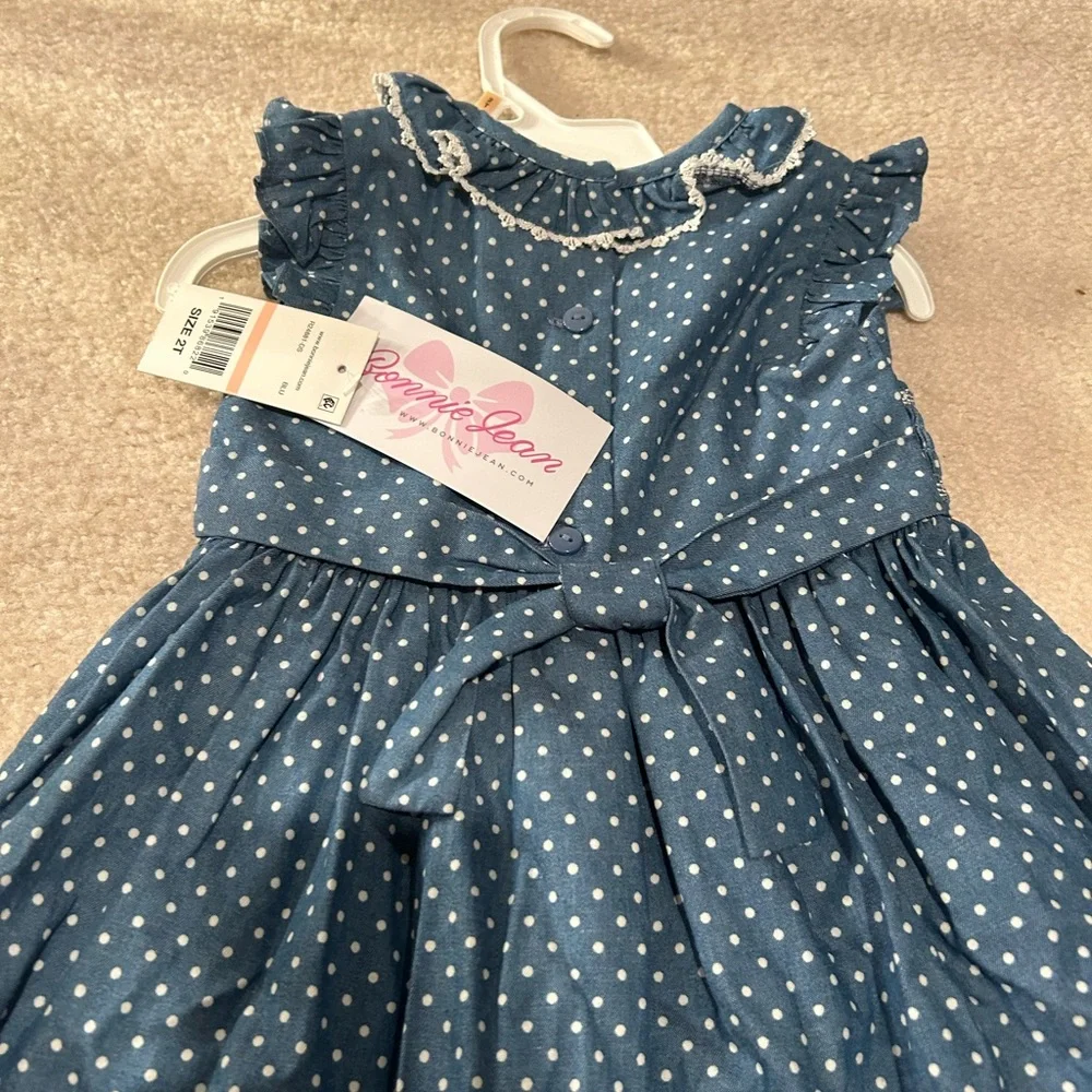 Bonnie Jean Blue White Polka Dot Dress Size 2T - Picture 2 of 5